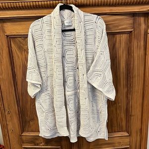 WRAP LONDON off white light weight cotton boho crochet cardigan wrap sweater.